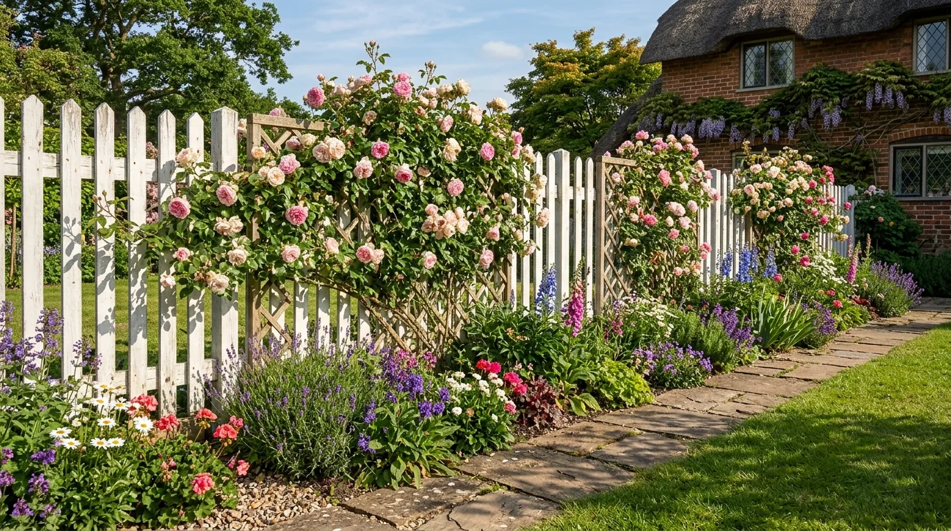 Warm Wood Fence With Greenery